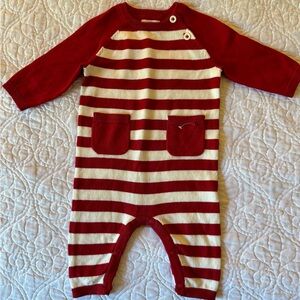NEW Cat&Jack Baby 0-3M sweater knit one piece cotton Christmas Red White Stripe
